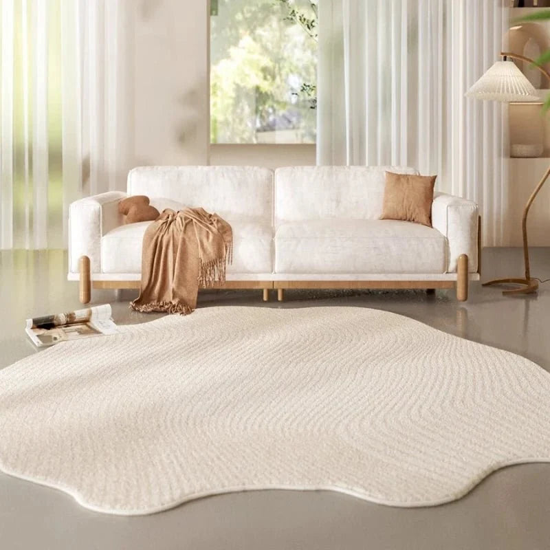 Area Rug Wave-Textured Soft Pile Cream White