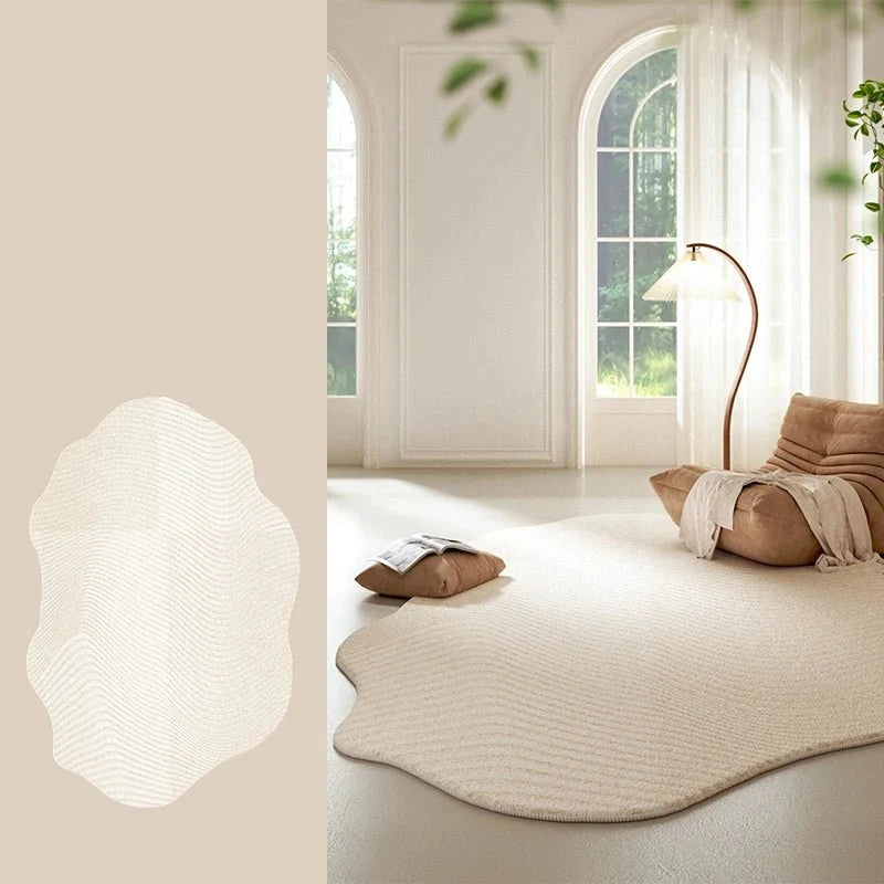 Area Rug Wave-Textured Soft Pile Cream White
