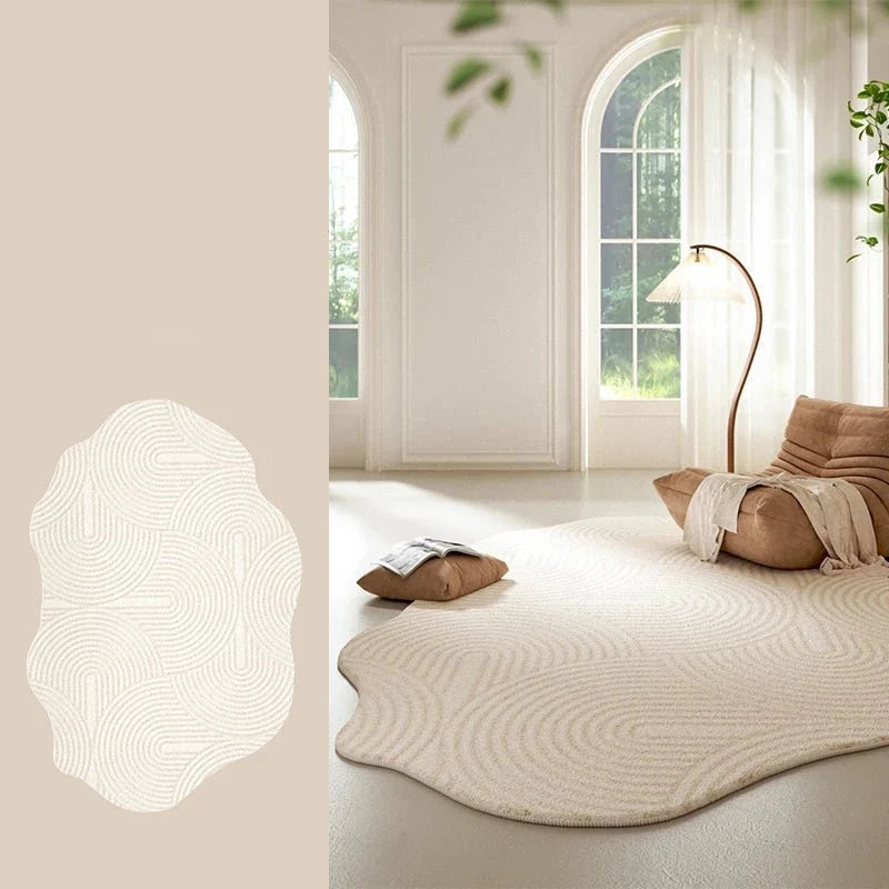 Area Rug Wave-Textured Soft Pile Cream White