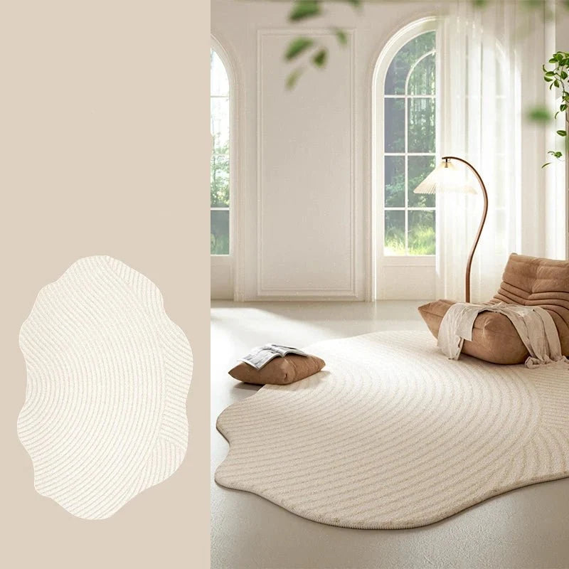 Area Rug Wave-Textured Soft Pile Cream White