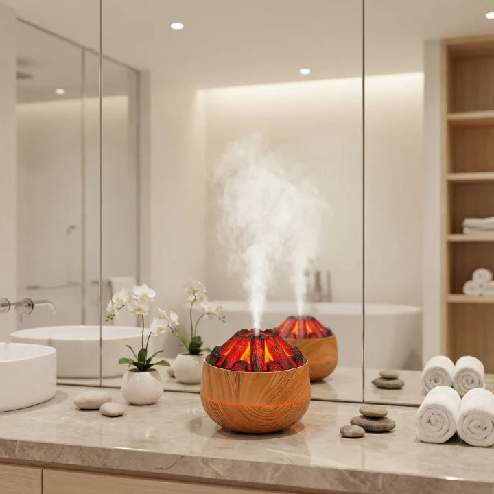 Aroma Diffuser Wood Finish Flame-Like LED Fine Mist USB