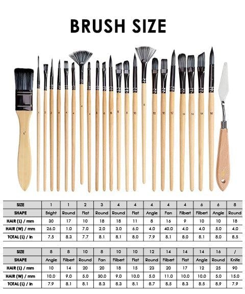 Artist Paint Brush Set 24 Nylon Bristles Wood Handles