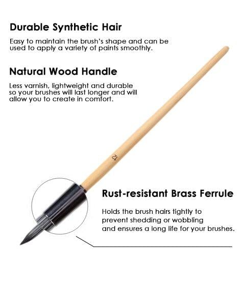 Artist Paint Brush Set 24 Nylon Bristles Wood Handles