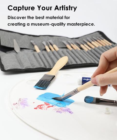 Artist Paint Brush Set 24 Nylon Bristles Wood Handles