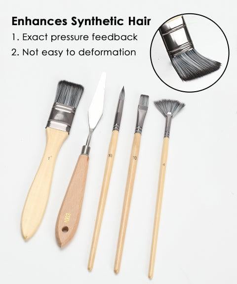 Artist Paint Brush Set 24 Nylon Bristles Wood Handles