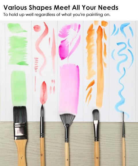 Artist Paint Brush Set 24 Nylon Bristles Wood Handles