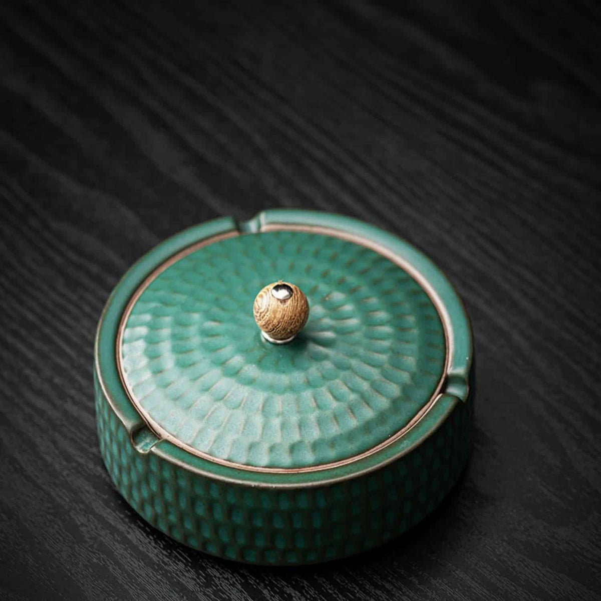 Ashtray Handmade Glazed Ceramic Wooden Lid With Slot
