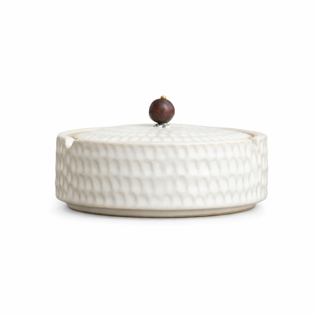 Ashtray Handmade Glazed Ceramic Wooden Lid With Slot