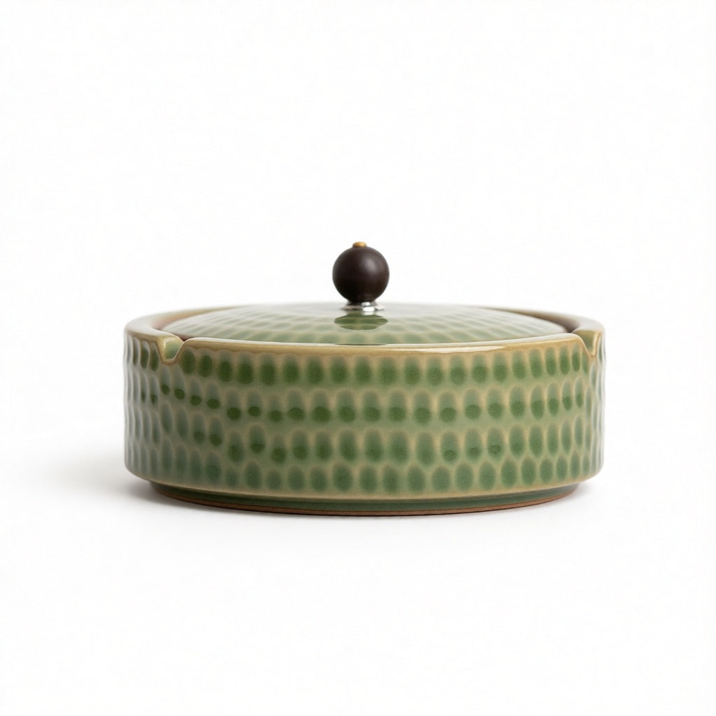 Ashtray Handmade Glazed Ceramic Wooden Lid With Slot