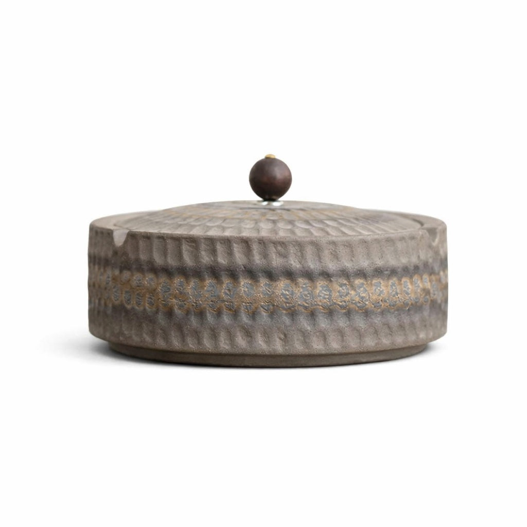 Ashtray Handmade Glazed Ceramic Wooden Lid With Slot