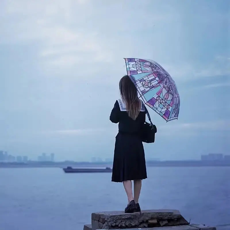 Automatic Umbrella Stained Glass Windproof Fiberglass Ribs