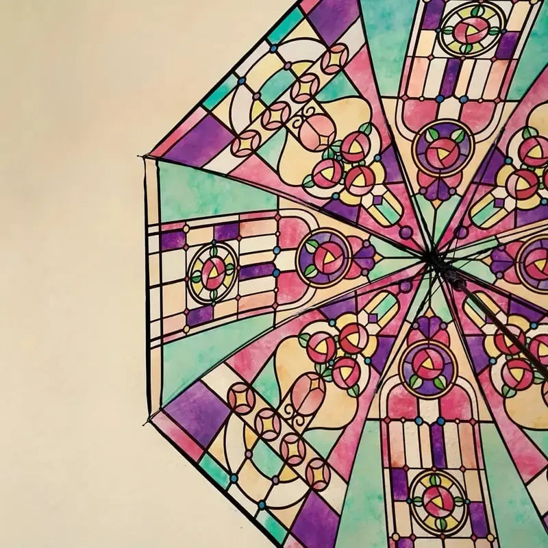 Automatic Umbrella Stained Glass Windproof Fiberglass Ribs