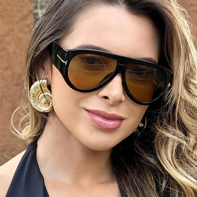 Aviator Sunglasses Oversized UV400 Metal-Detail Frame