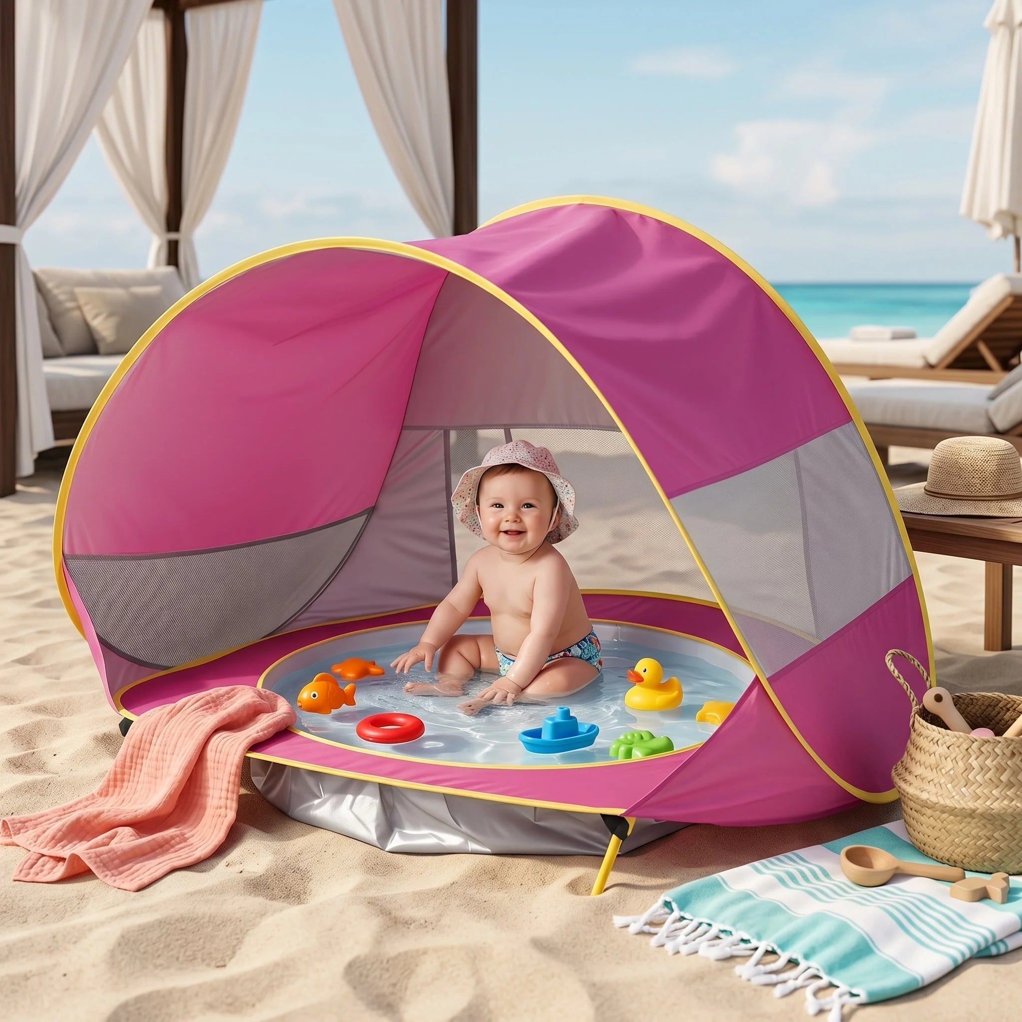 Baby Beach Tent Pop-Up UPF 50 Built-In Pool
