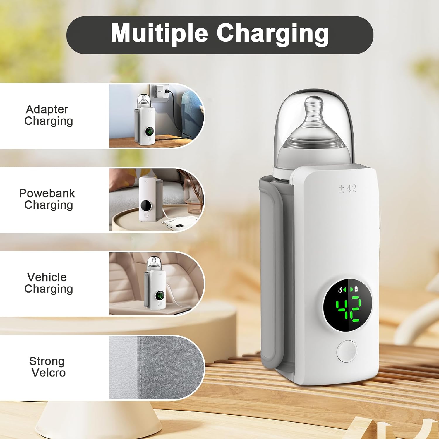 Baby Bottle Warmer Portable Automatic Temperature Control USB Rechargeable