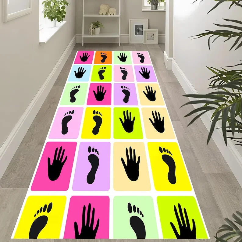 Baby Play Mat Colorful Hand & Footprint Non-Slip Machine-Washable