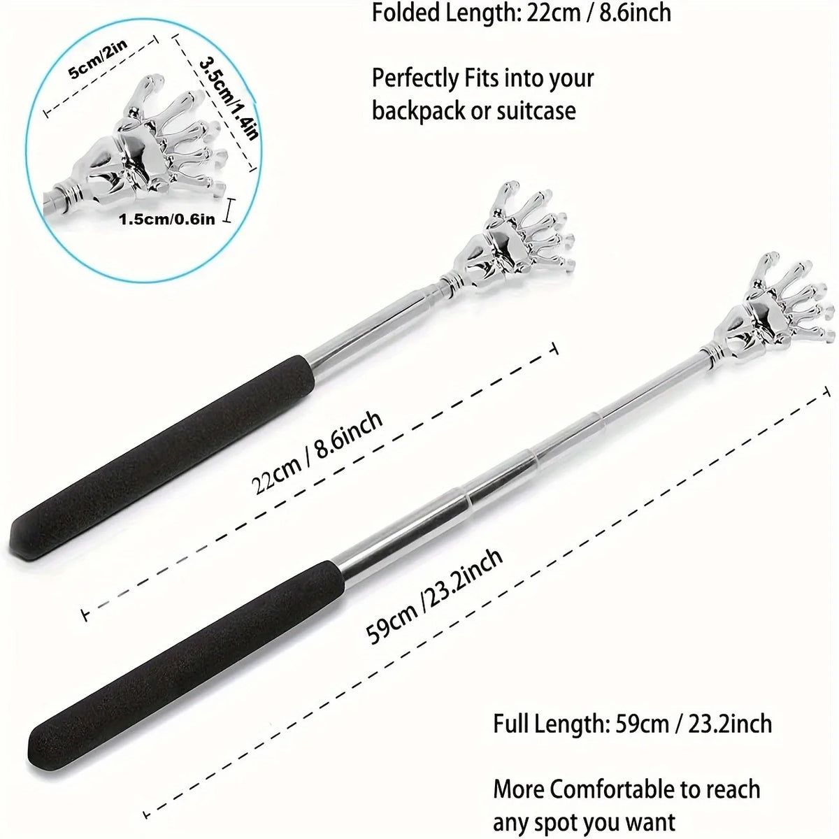 Back Scratcher Telescopic Stainless Steel Tip Foldable