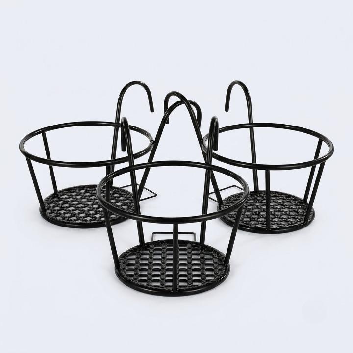 Balcony Pot Holder No-Drill Open Grid Set of 3