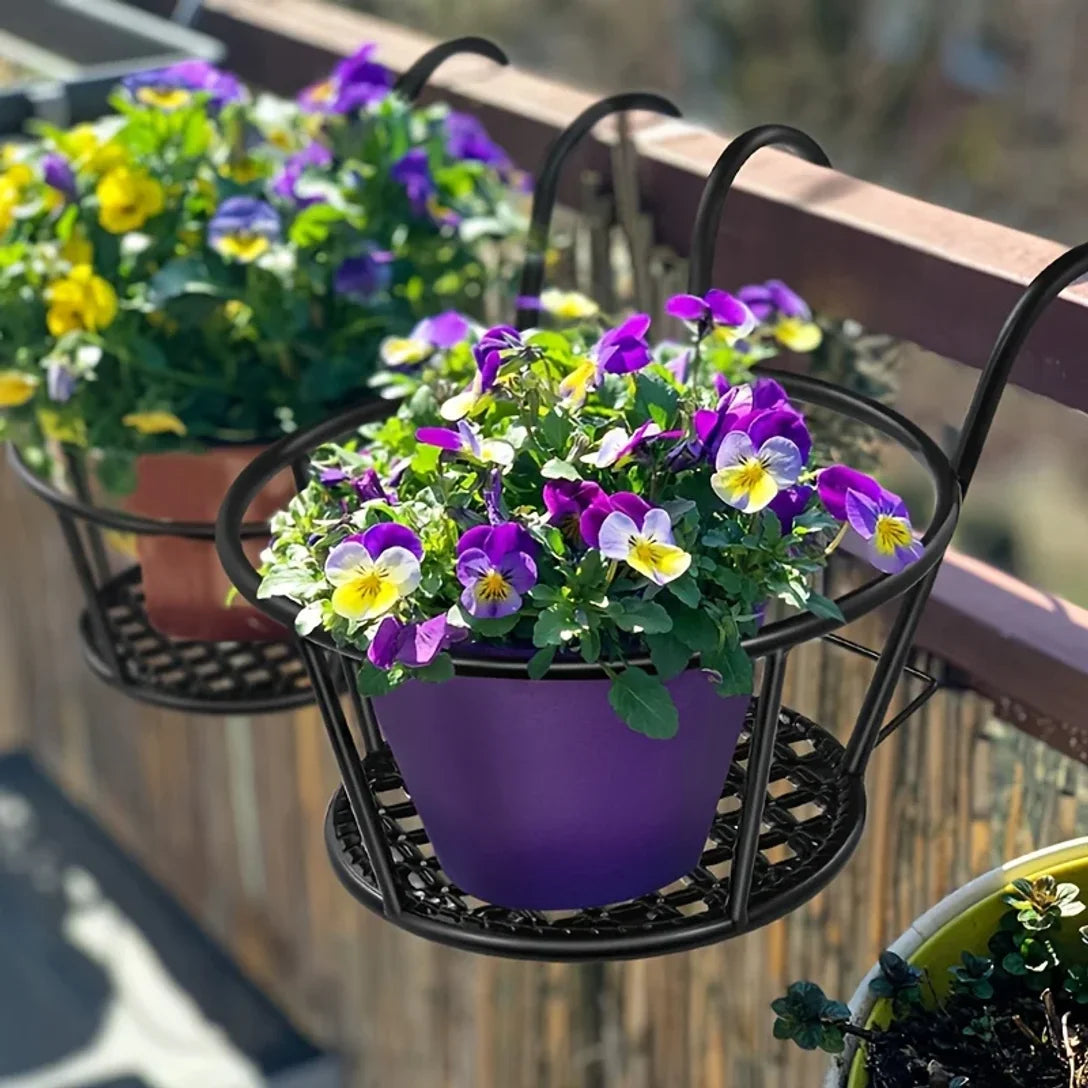Balcony Railing Planters Hook-On Black Iron Set of 3