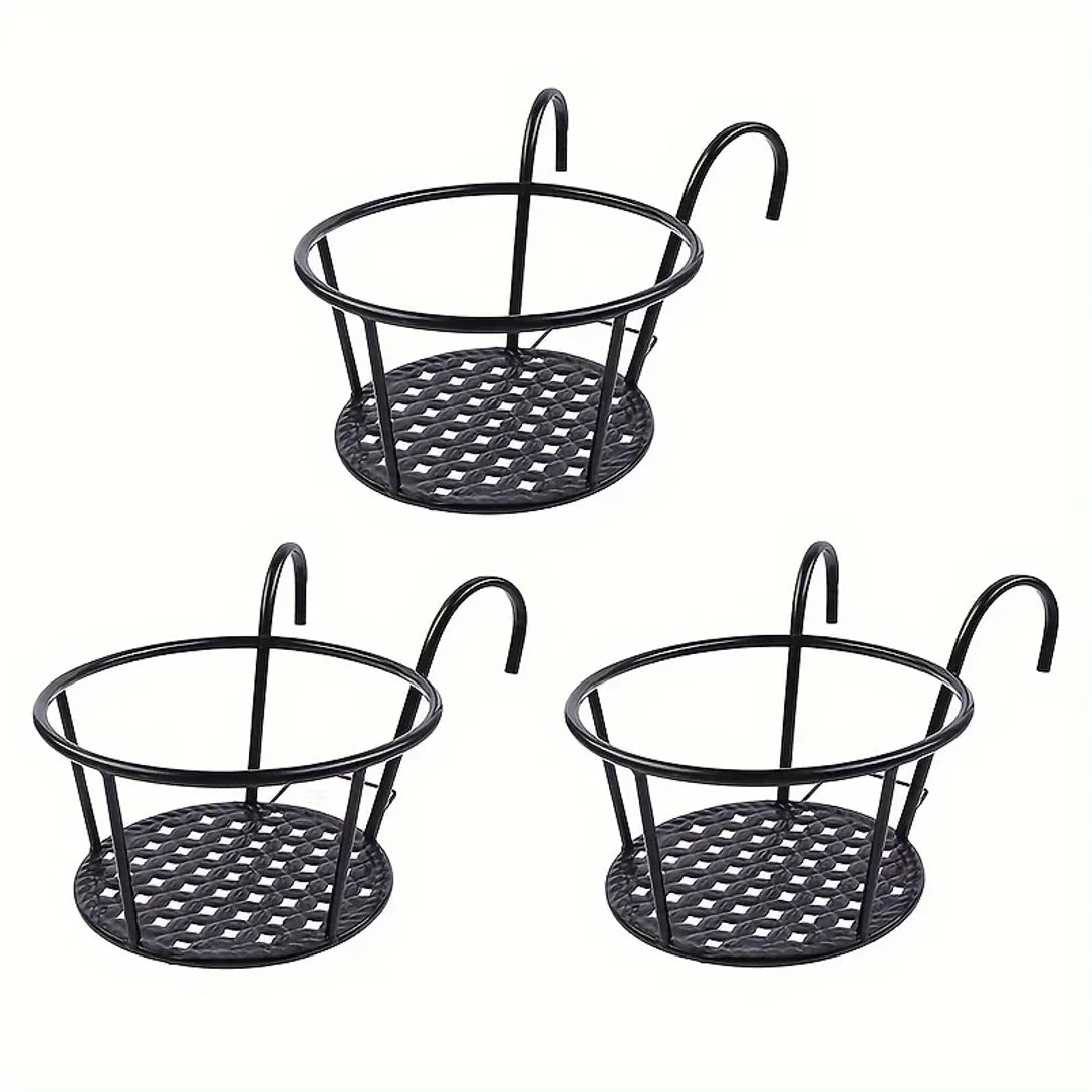 Balcony Railing Planters Hook-On Black Iron Set of 3