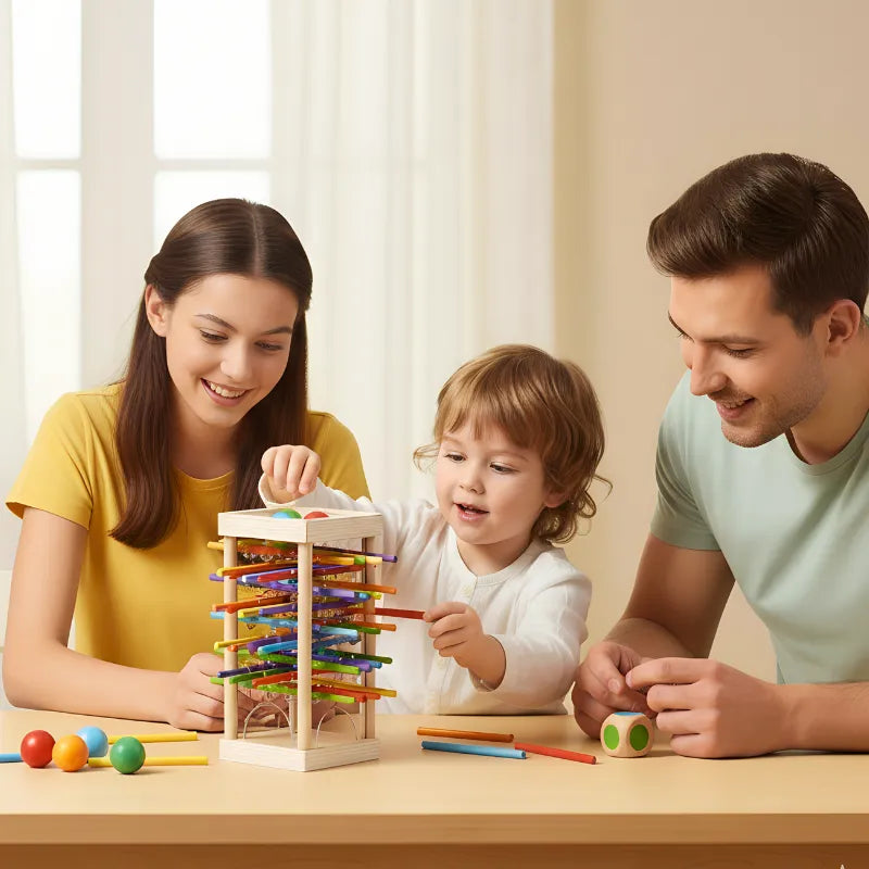 Ball Tower Game Wooden Frame Fine Motor Skills