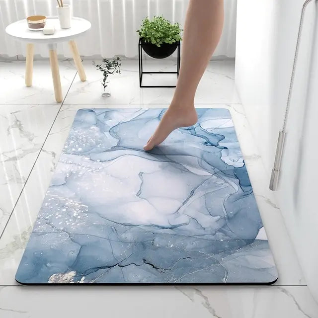 Bath Mat Marble Look Non-Slip & Quick-Dry