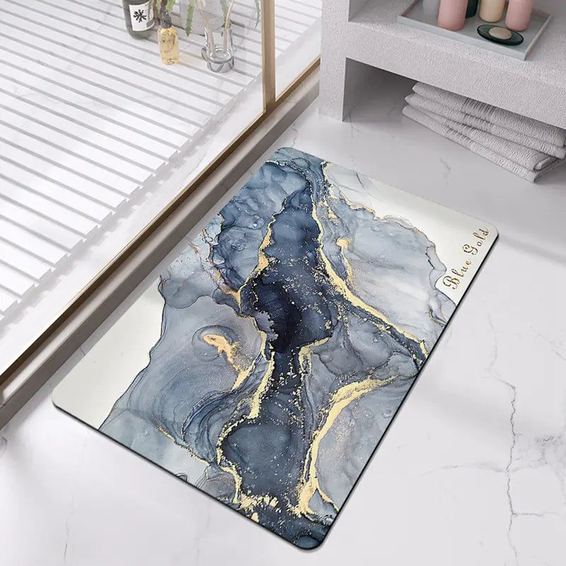 Bath Mat Marble Look Non-Slip & Quick-Dry