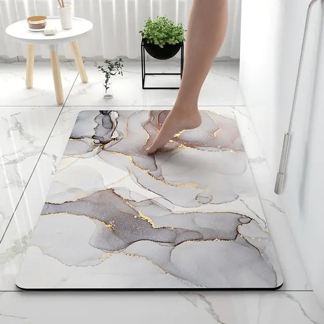 Bath Mat Marble Look Non-Slip & Quick-Dry