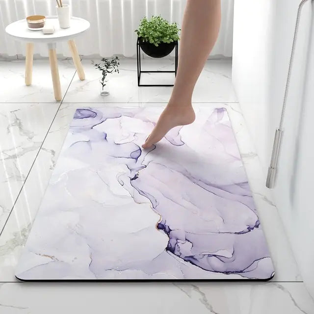Bath Mat Marble Look Non-Slip & Quick-Dry