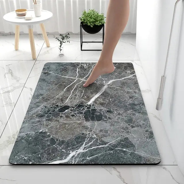 Bath Mat Marble Look Non-Slip & Quick-Dry
