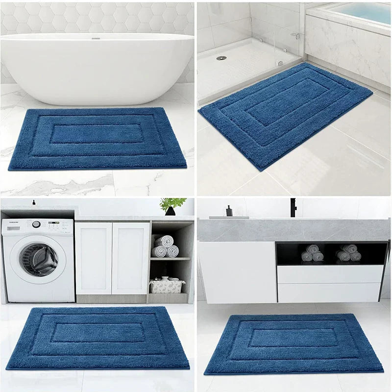 Bath Mat Microfiber Velour Double Frame Non-Slip Backing