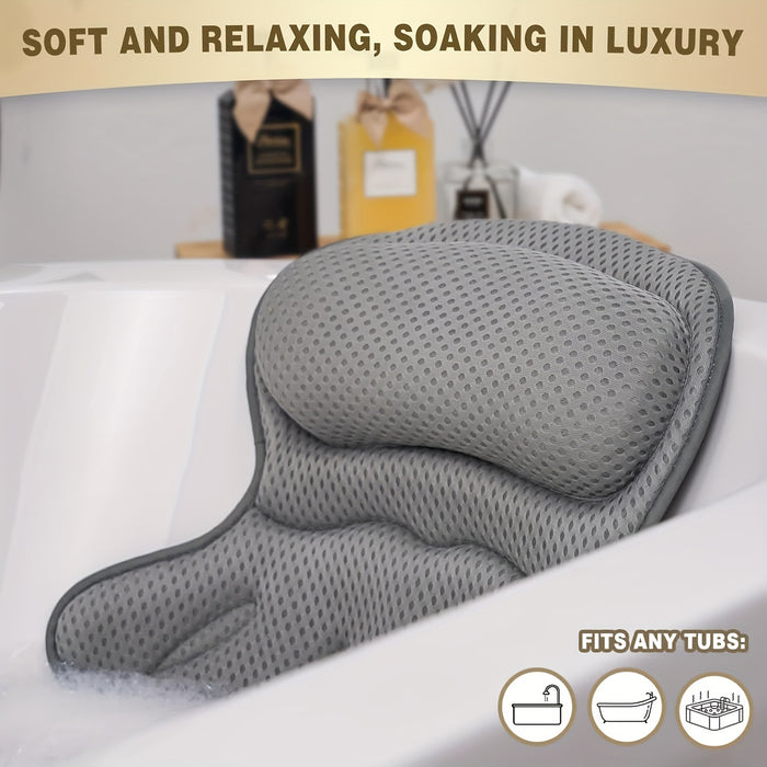 Bath Pillow Ergonomic Neck Support 6 Non-Slip Suction Cups