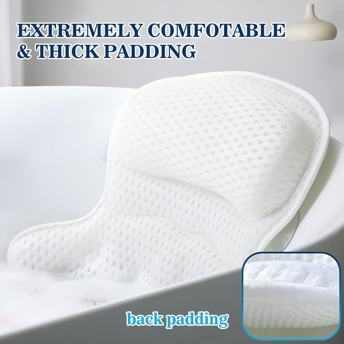 Bath Pillow Ergonomic Neck Support 6 Non-Slip Suction Cups