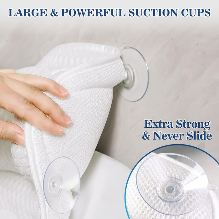 Bath Pillow Ergonomic Neck Support 6 Non-Slip Suction Cups