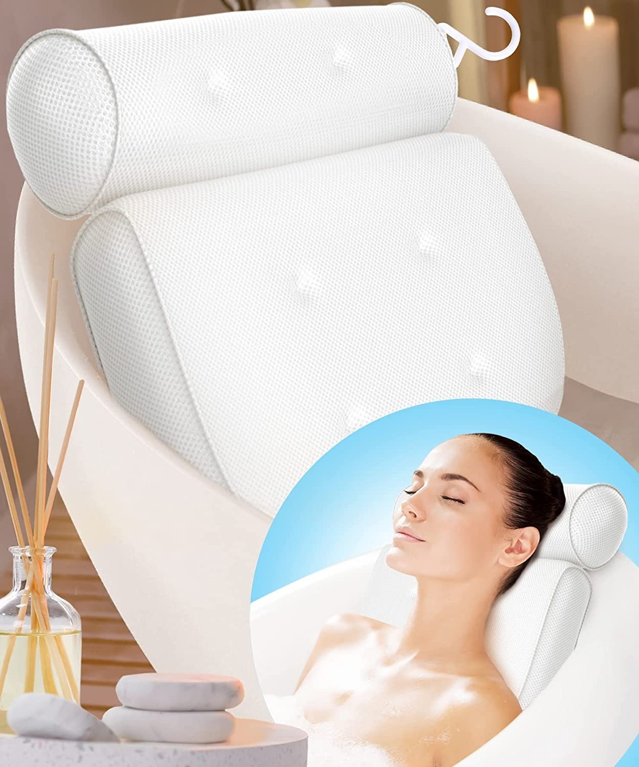 Bath Pillow Ergonomic Neck Support Quick-Dry 3D Mesh