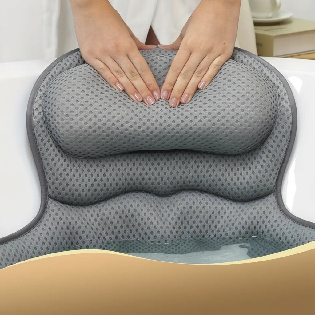 Bath Pillow Ergonomic Neck Support Quick-Dry Mesh Suction Cups