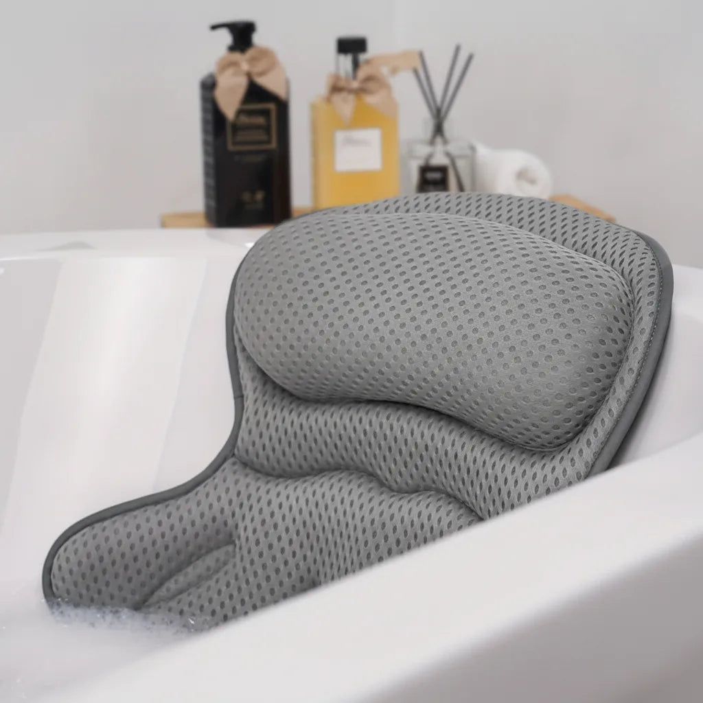 Bath Pillow Ergonomic Neck Support Quick-Dry Mesh Suction Cups