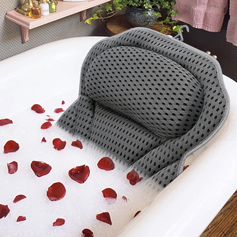 Bath Pillow Ergonomic Neck Support Quick-Dry Mesh Suction Cups