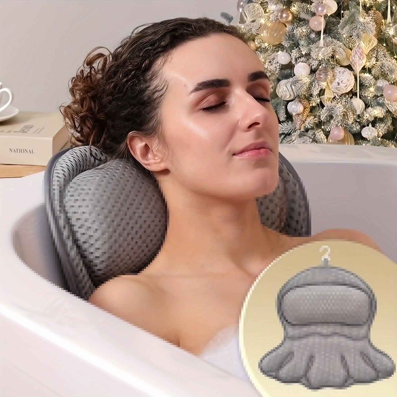Bath Pillow Ergonomic Neck Support Quick-Dry Mesh Suction Cups