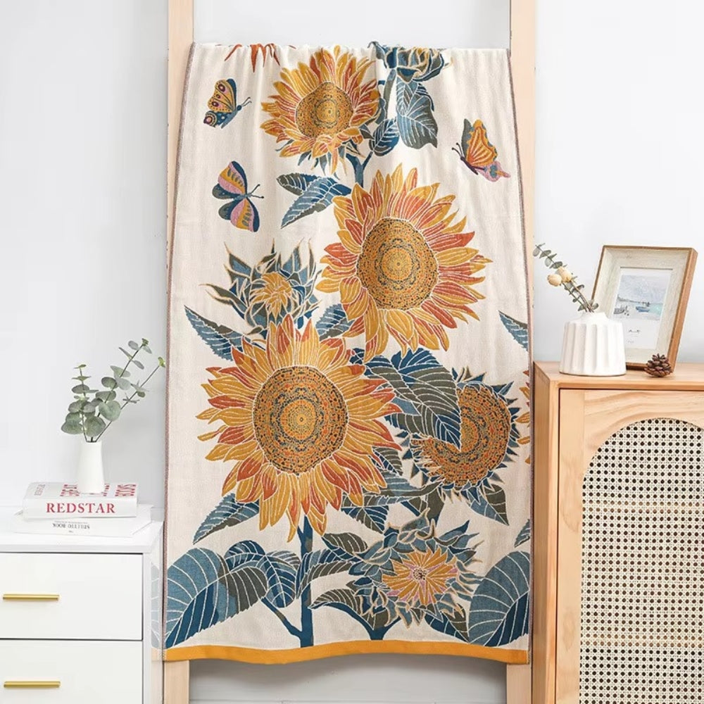 Bath Towel 100% Cotton Sunflower Jacquard Quick-Drying