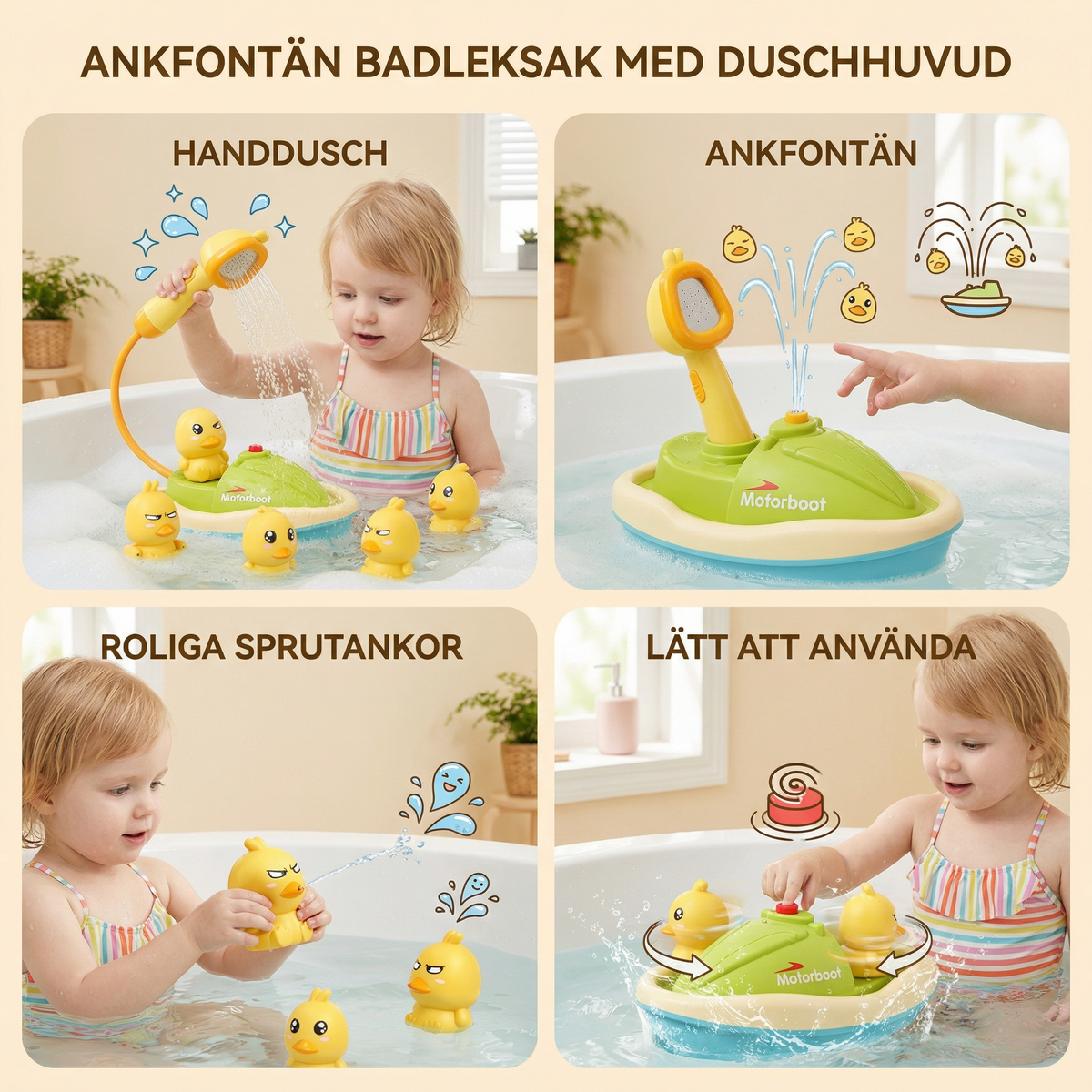 Bath Toy Boat Battery-Powered Shower Head & Squirting Ducks