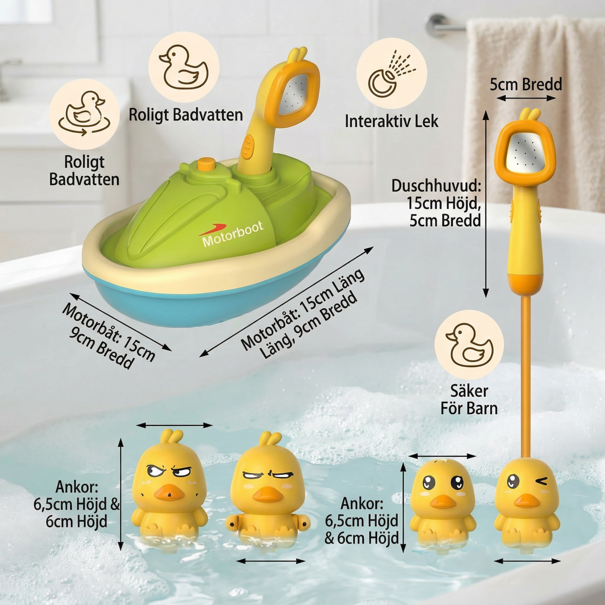 Bath Toy Boat Motorized Shower & Squirting Ducks