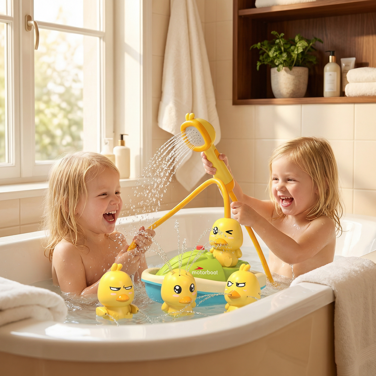 Bath Toy Boat Motorized Shower & Squirting Ducks
