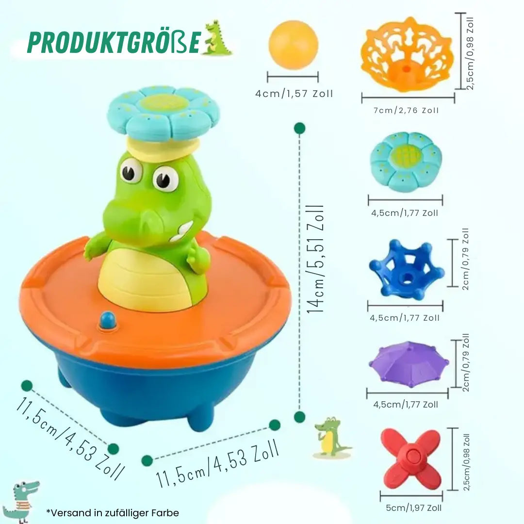 Bath Toy Crocodile Water-Activated LED Six Interchangeable Nozzles