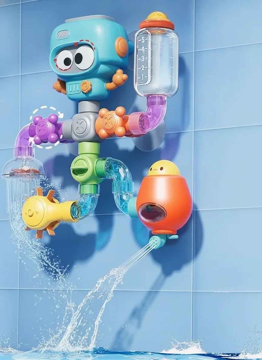 Bath Toy Set Interactive Pipes & Valves Suction-Cup Mount