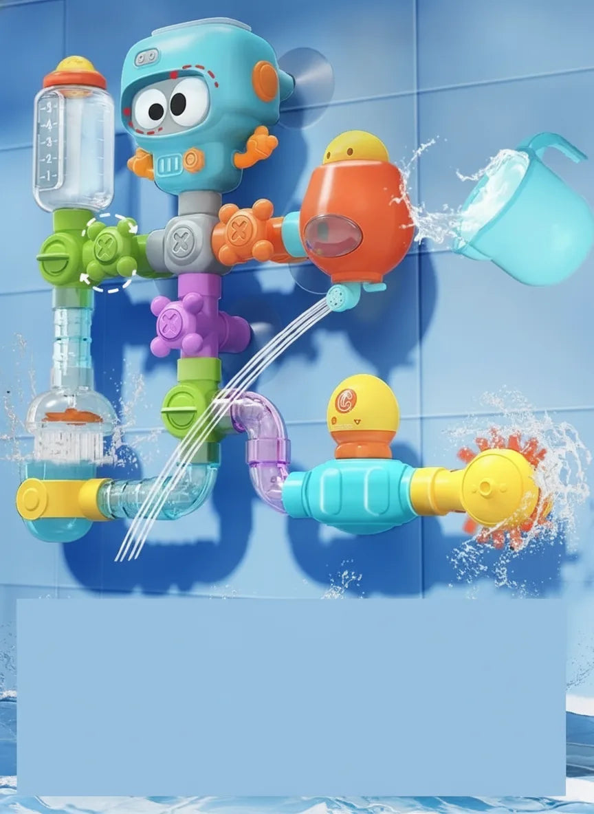 Bath Toy Set Interactive Pipes & Valves Suction-Cup Mount