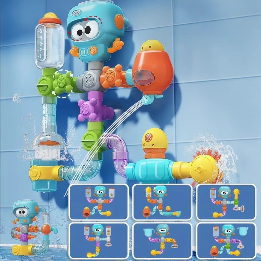Bath Toy Set Interactive Pipes & Valves Suction-Cup Mount
