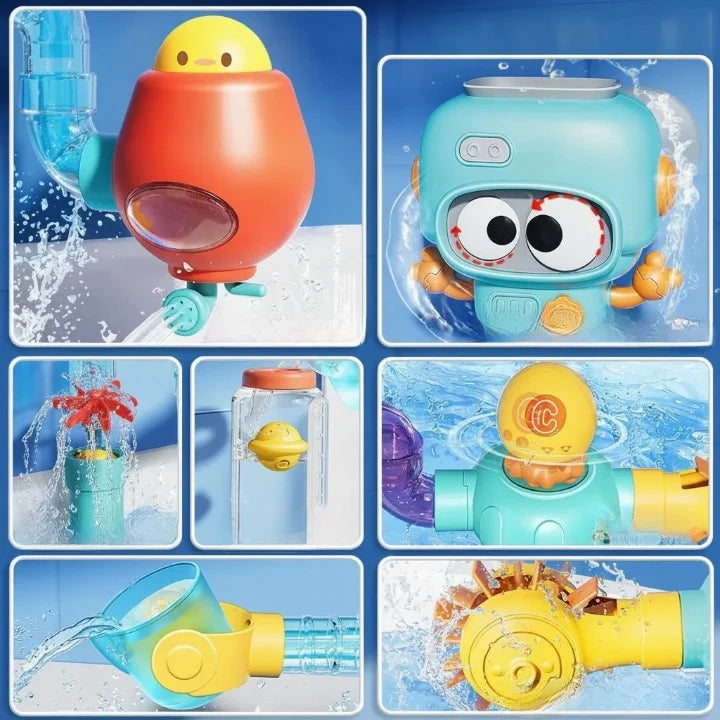 Bath Toy Set Interactive Pipes & Valves Suction-Cup Mount