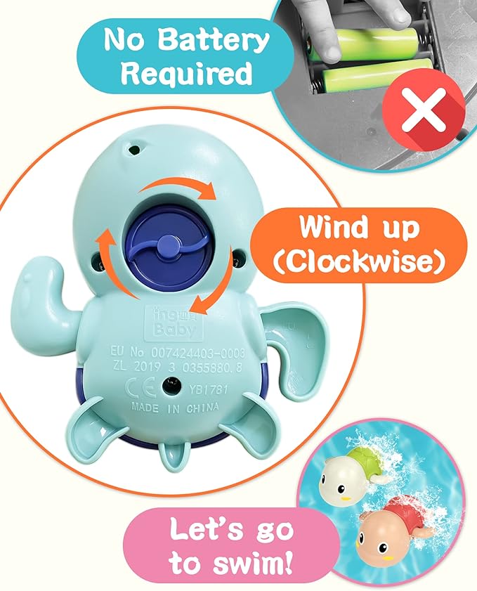 Bath Toy Set of 6 Wind-Up Battery-Free Quick-Drying