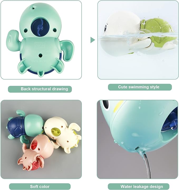 Bath Toy Set of 6 Wind-Up Battery-Free Quick-Drying